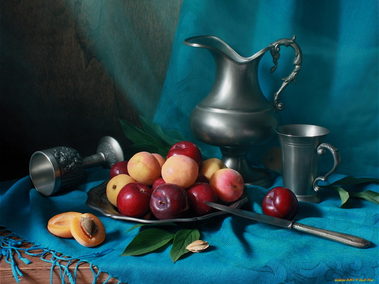 надежда, былкова, абрикосами, сливами, еда, натюрморт