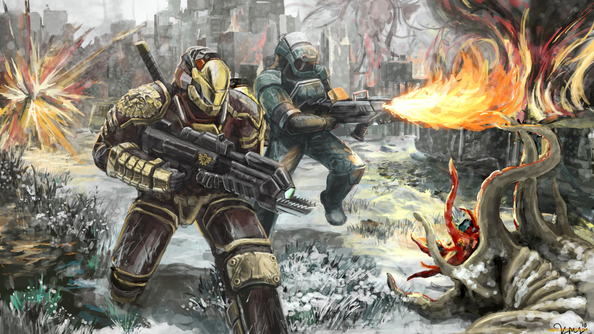 фэнтези, люди, оружие, монстр, сражение, солдаты, мир, иной