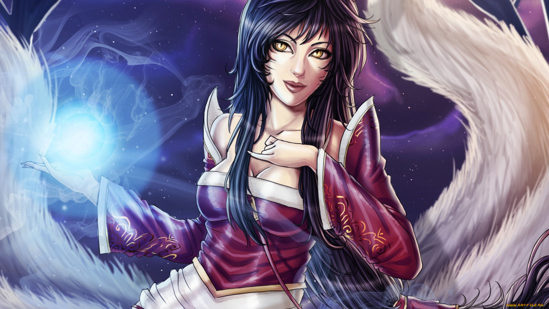 фэнтези, существа, арт, небо, ночь, магия, хвосты, ушки, игра, league, of, legends