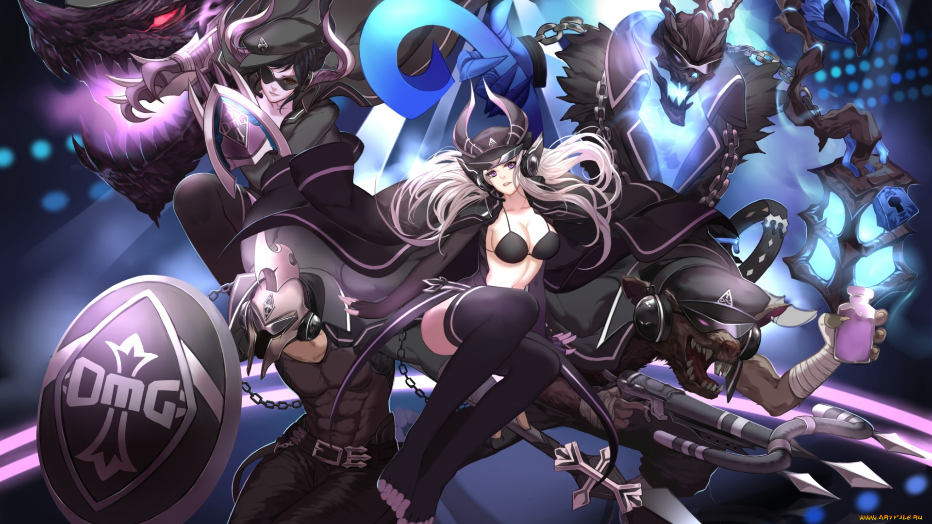 фэнтези, существа, league, of, legends, улыбка, взгляд, twitch, thresh, оружие, монстры, syndra, shyvana, pantheon, парни, девушки, маска, грудь