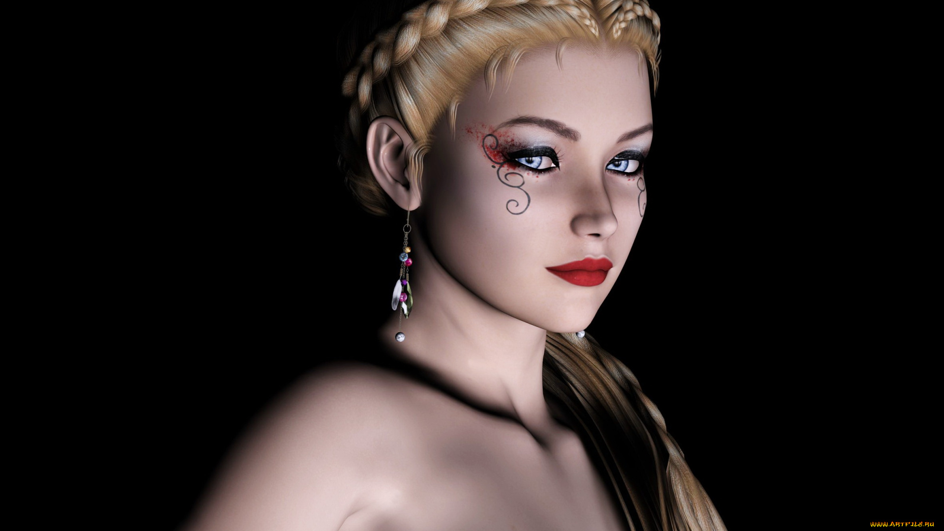 fr, , fantine, 3д, графика, portraits, , портрет, девушка, взгляд, грудь, фон, блондинка