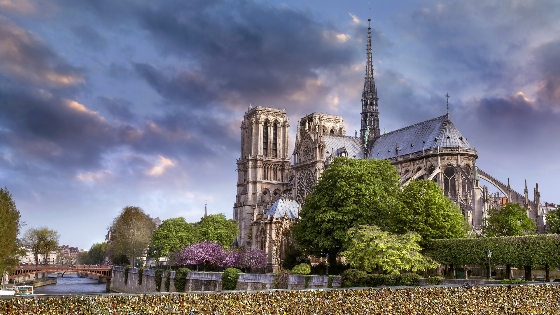 города, париж, , франция, собор, парижской, богоматери