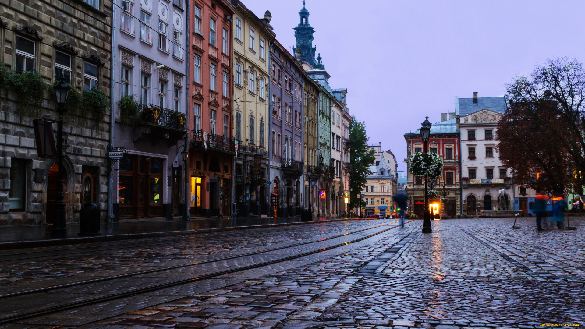 львов, украина, города, -, улицы, , площади, , набережные, улица, дома, сумерки, украина, львов