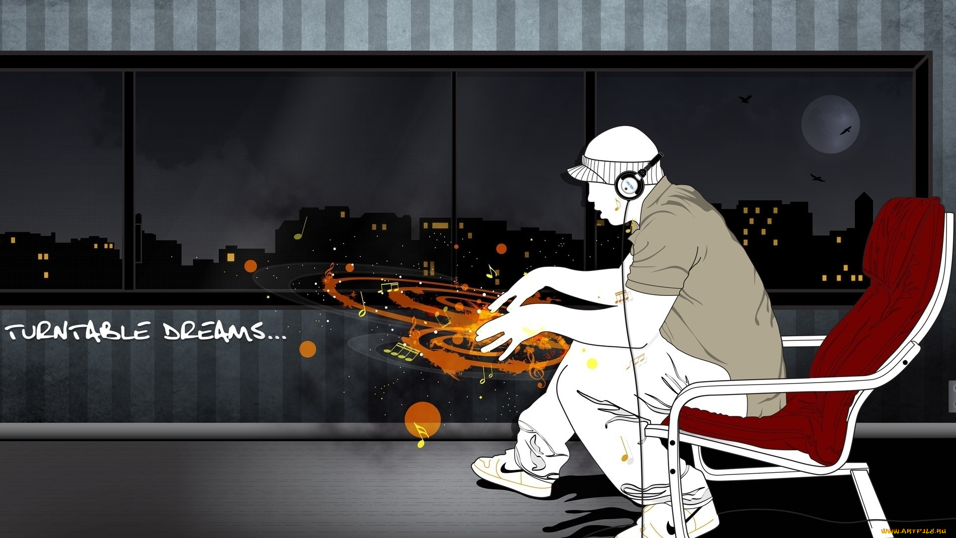 рисованные, люди, наушники