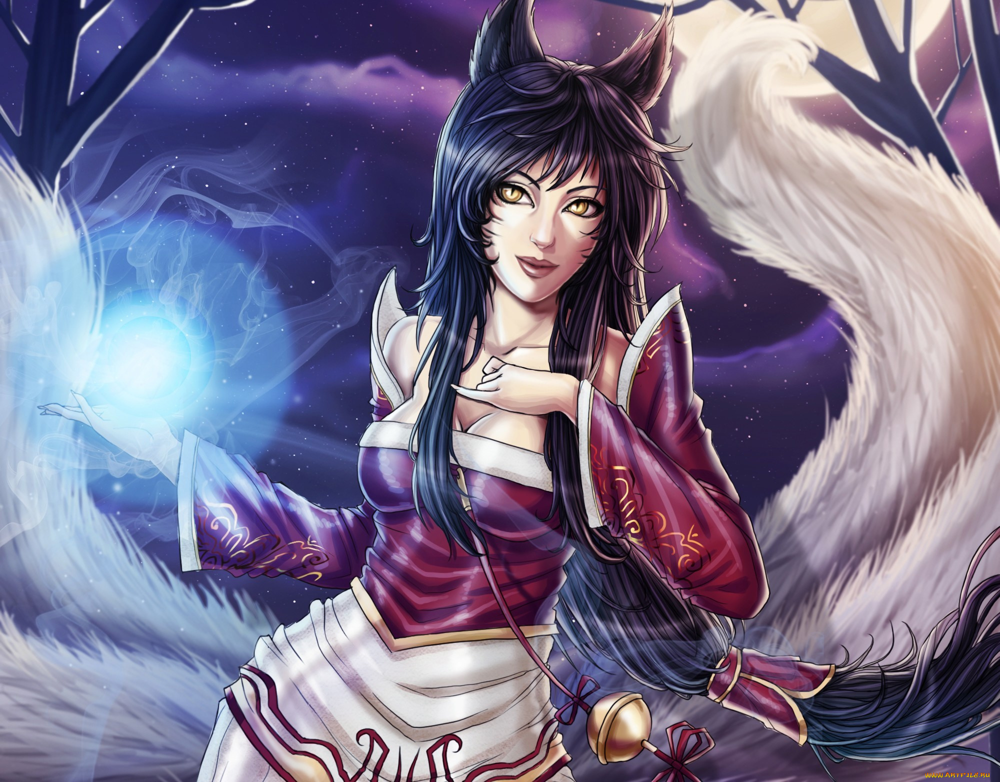 фэнтези, существа, арт, небо, ночь, магия, хвосты, ушки, игра, league, of, legends