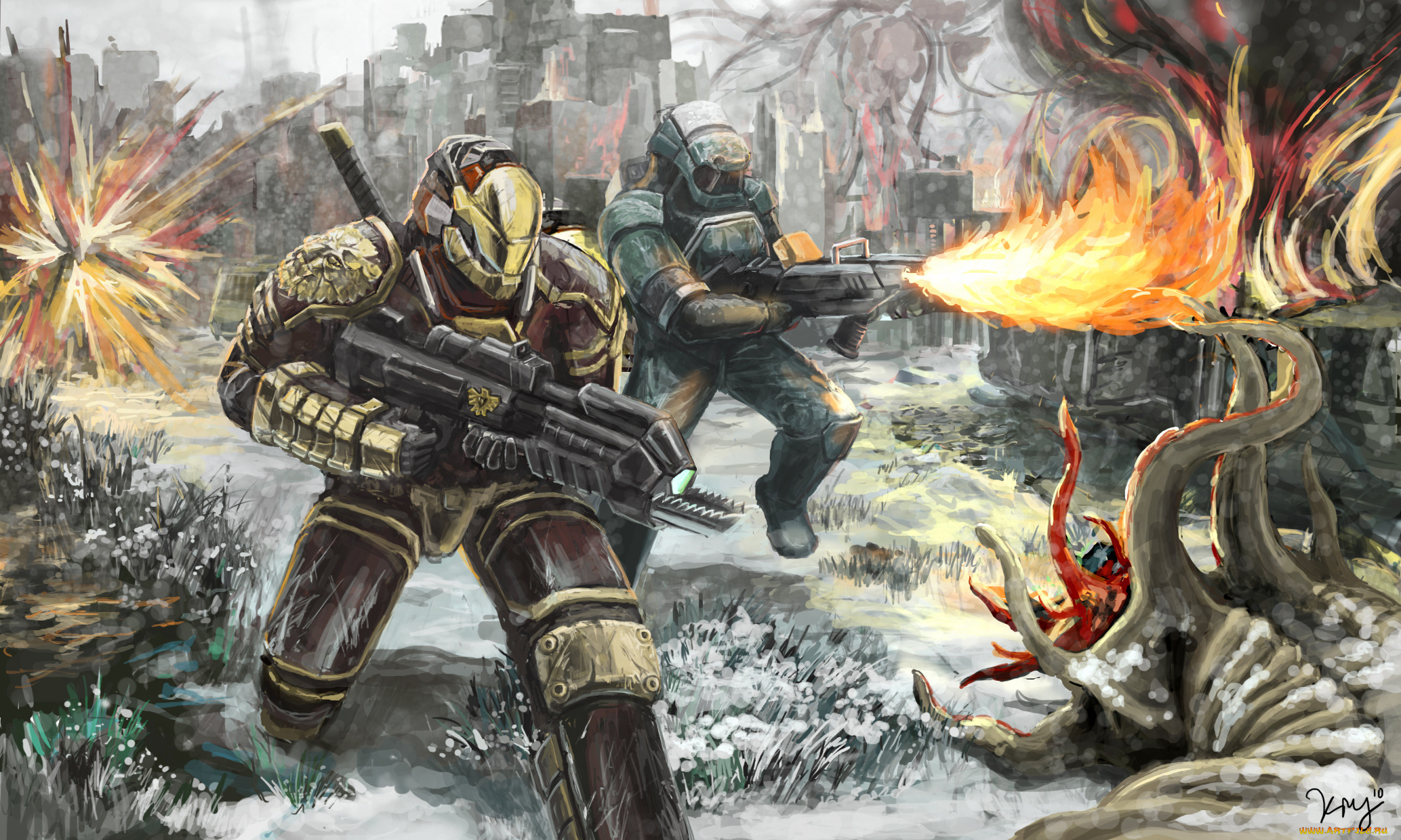 фэнтези, люди, оружие, монстр, сражение, солдаты, мир, иной