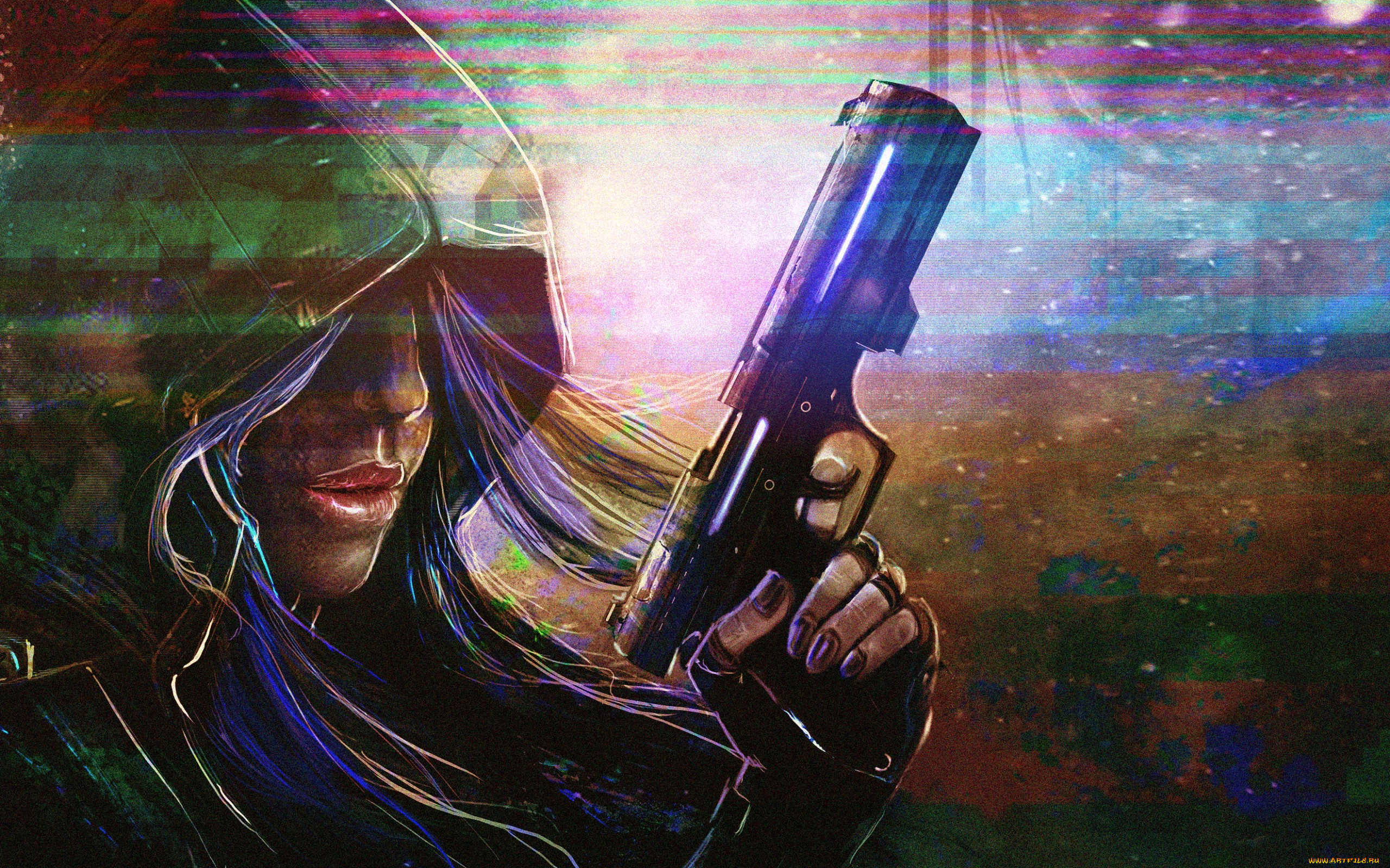 фэнтези, девушки, пистолет, капюшон, девушка