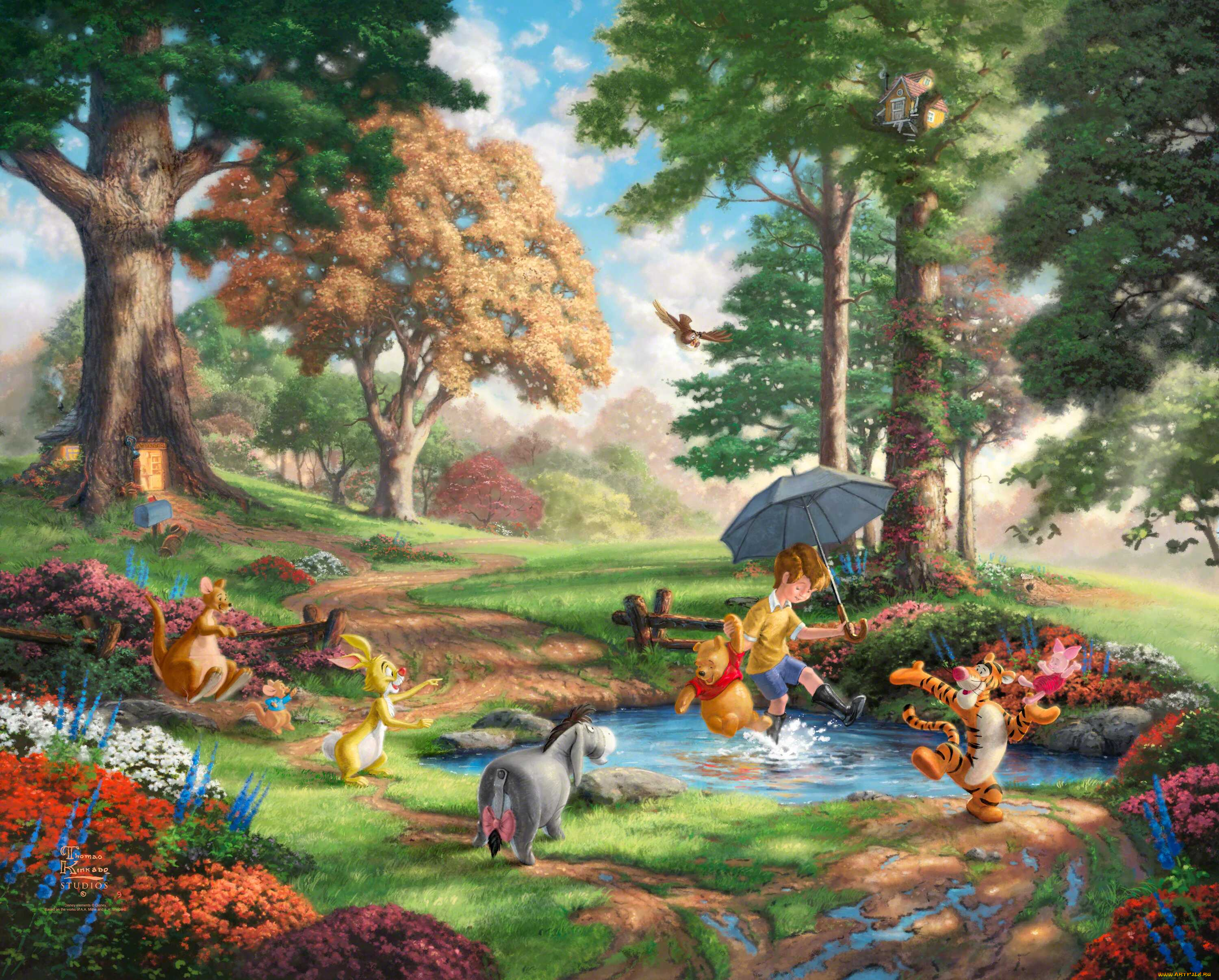 winnie-the-pooh-i, рисованные, thomas, kinkade, винни-пух, томас, кинкейд, плюшевый, мишка