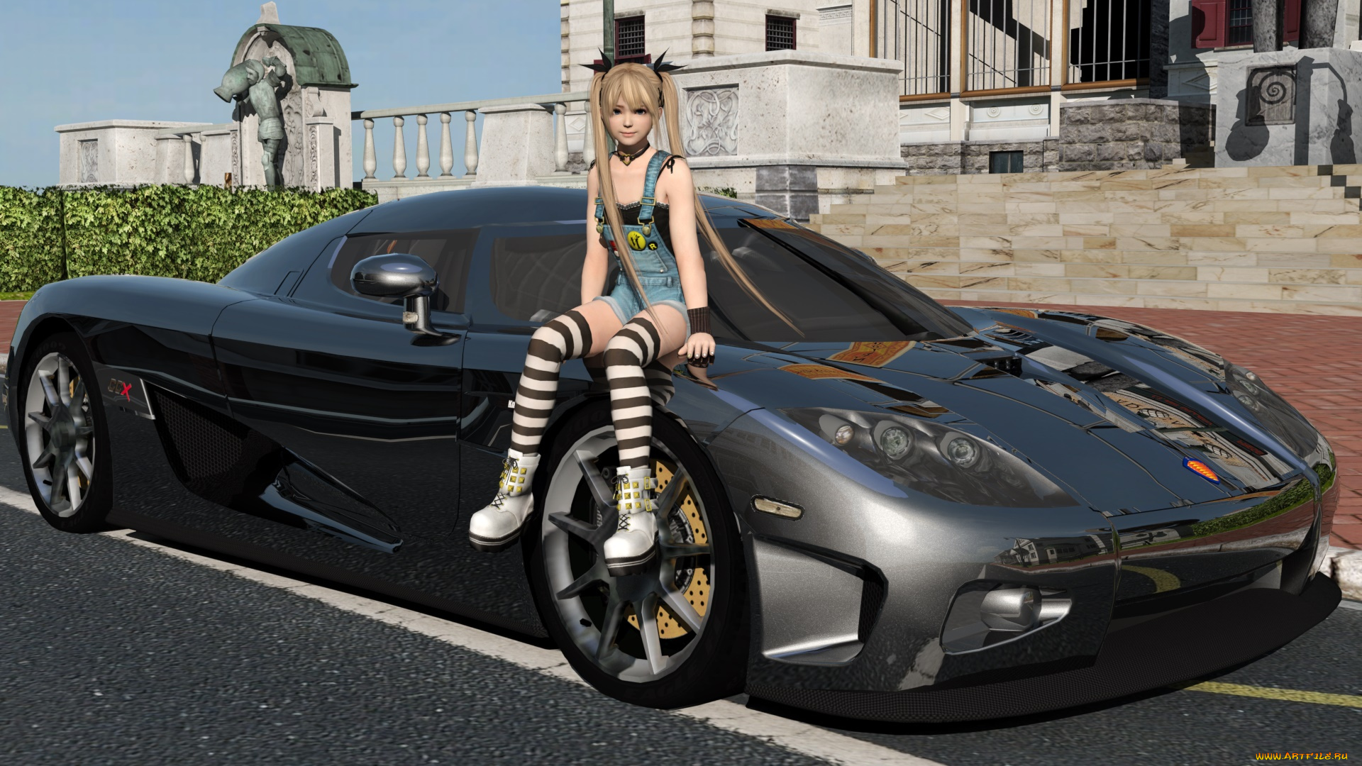 автомобили, 3d, car&girl, автомобиль, фон, взгляд, девушка