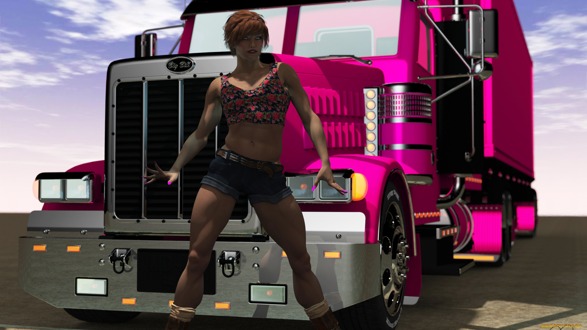 автомобили, 3d, car&girl, девушка, автомобиль, фон, взгляд