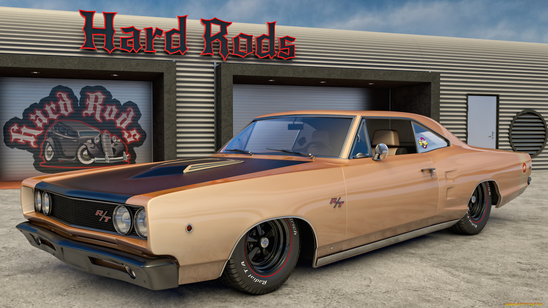 автомобили, 3д, dodge, фон, 1968г