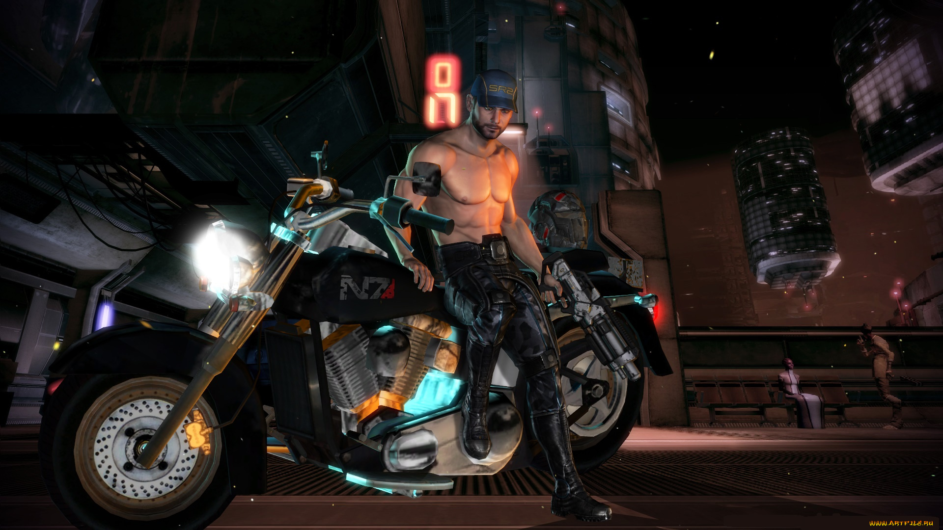 мотоциклы, 3d, фон, взгляд, мужчина, мотоцикл