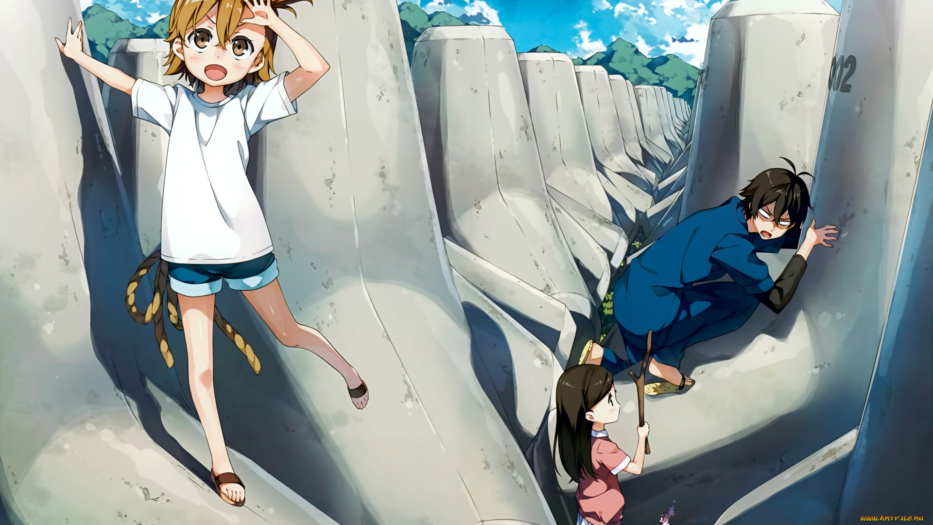 аниме, barakamon, парень, дети