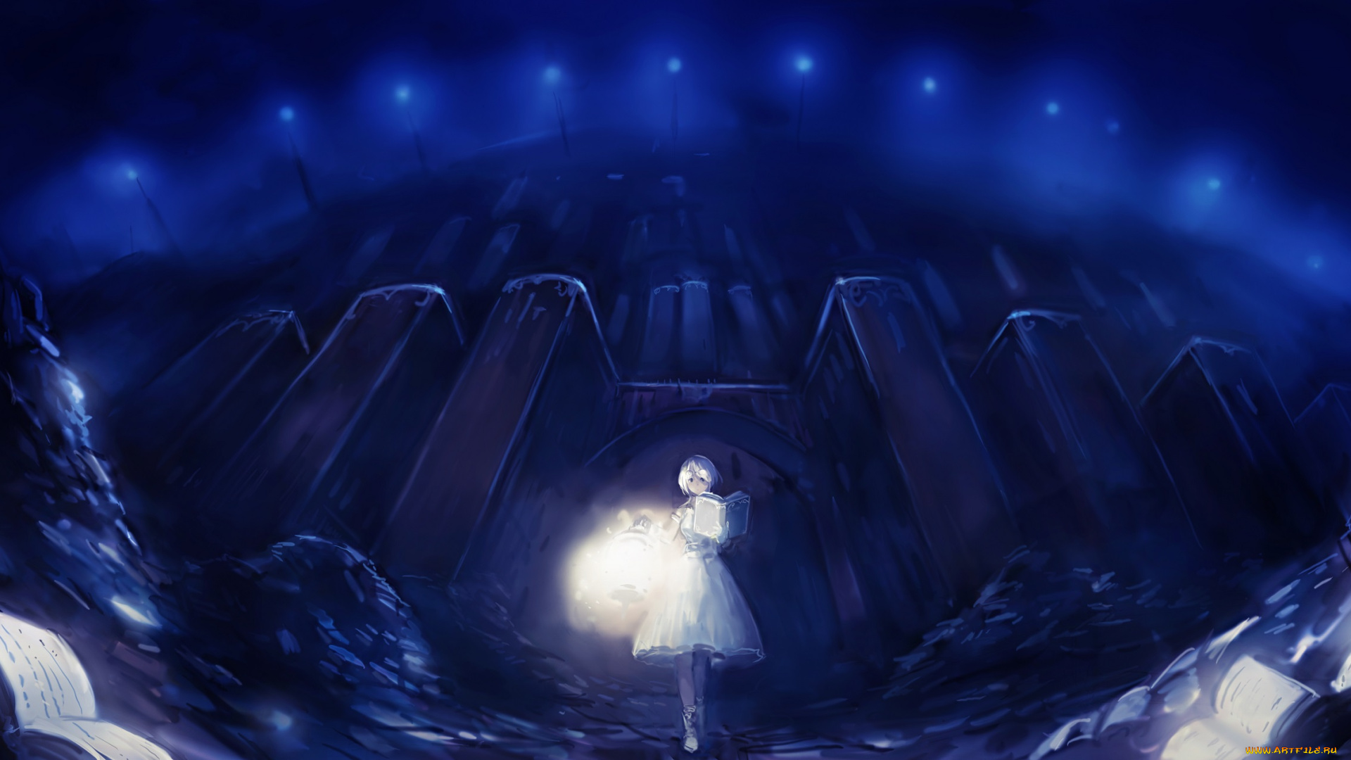 аниме, магия, , колдовство, , halloween, девочка, ночь, фонарь