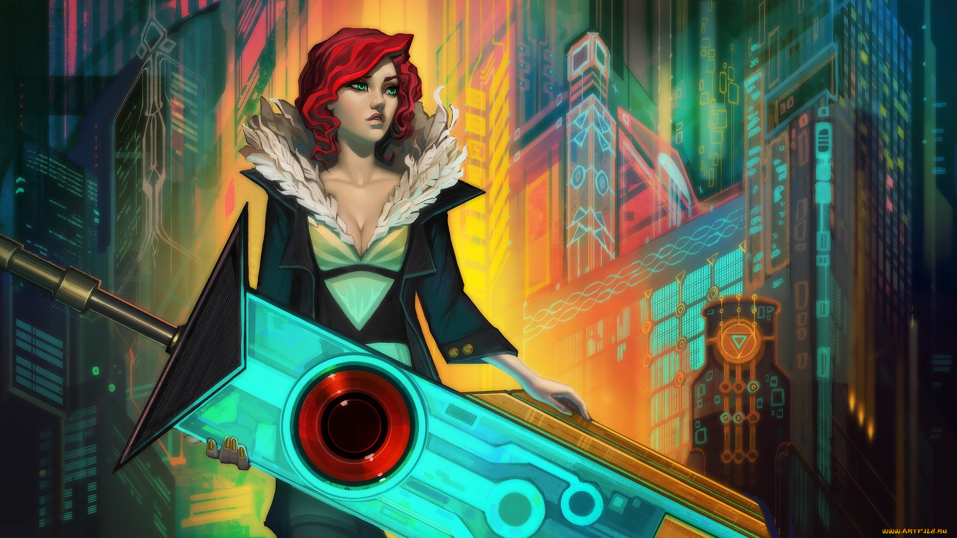 transistor, видео, игры, девушка, взгляд, фон