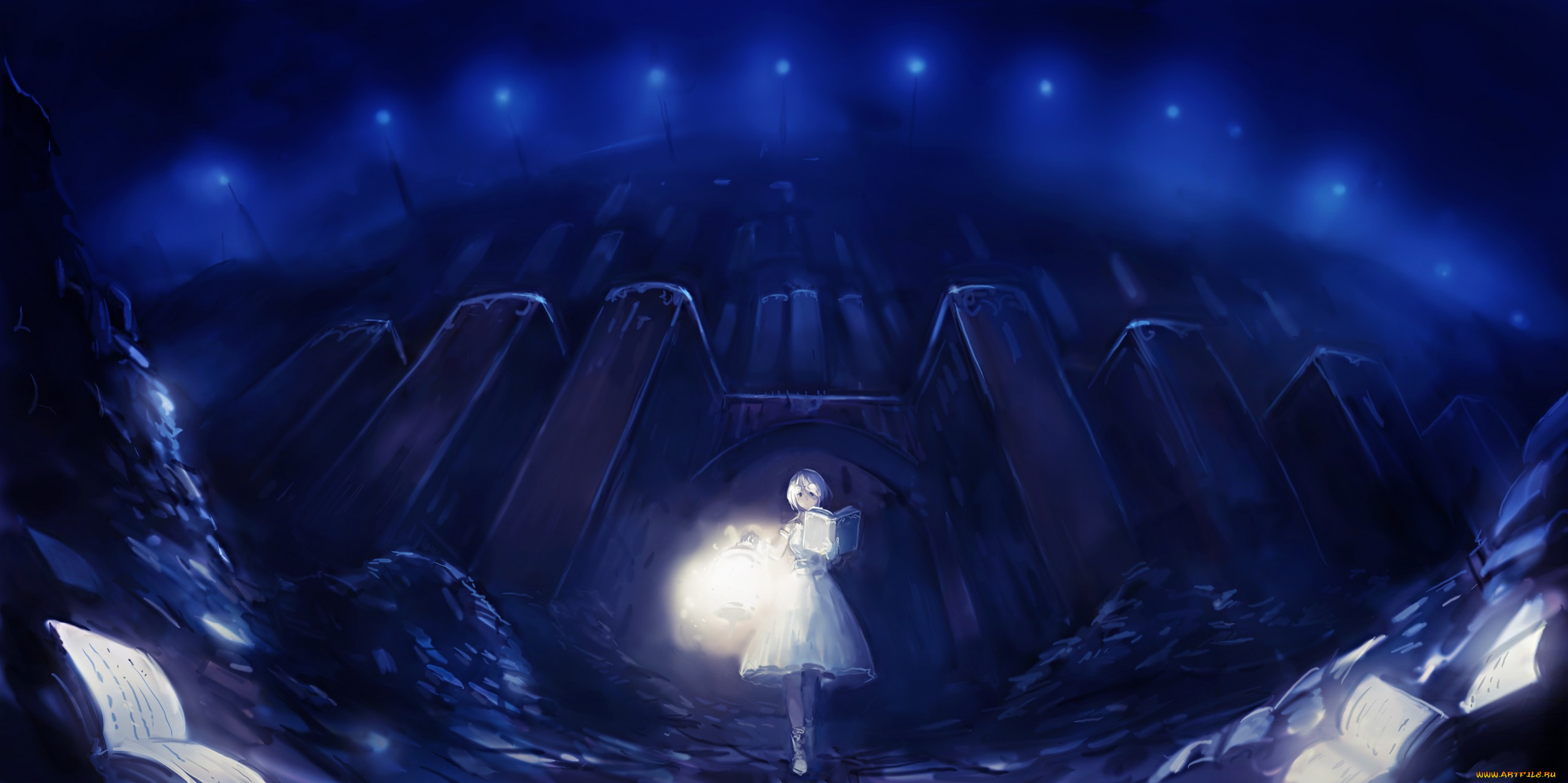 аниме, магия, , колдовство, , halloween, девочка, ночь, фонарь