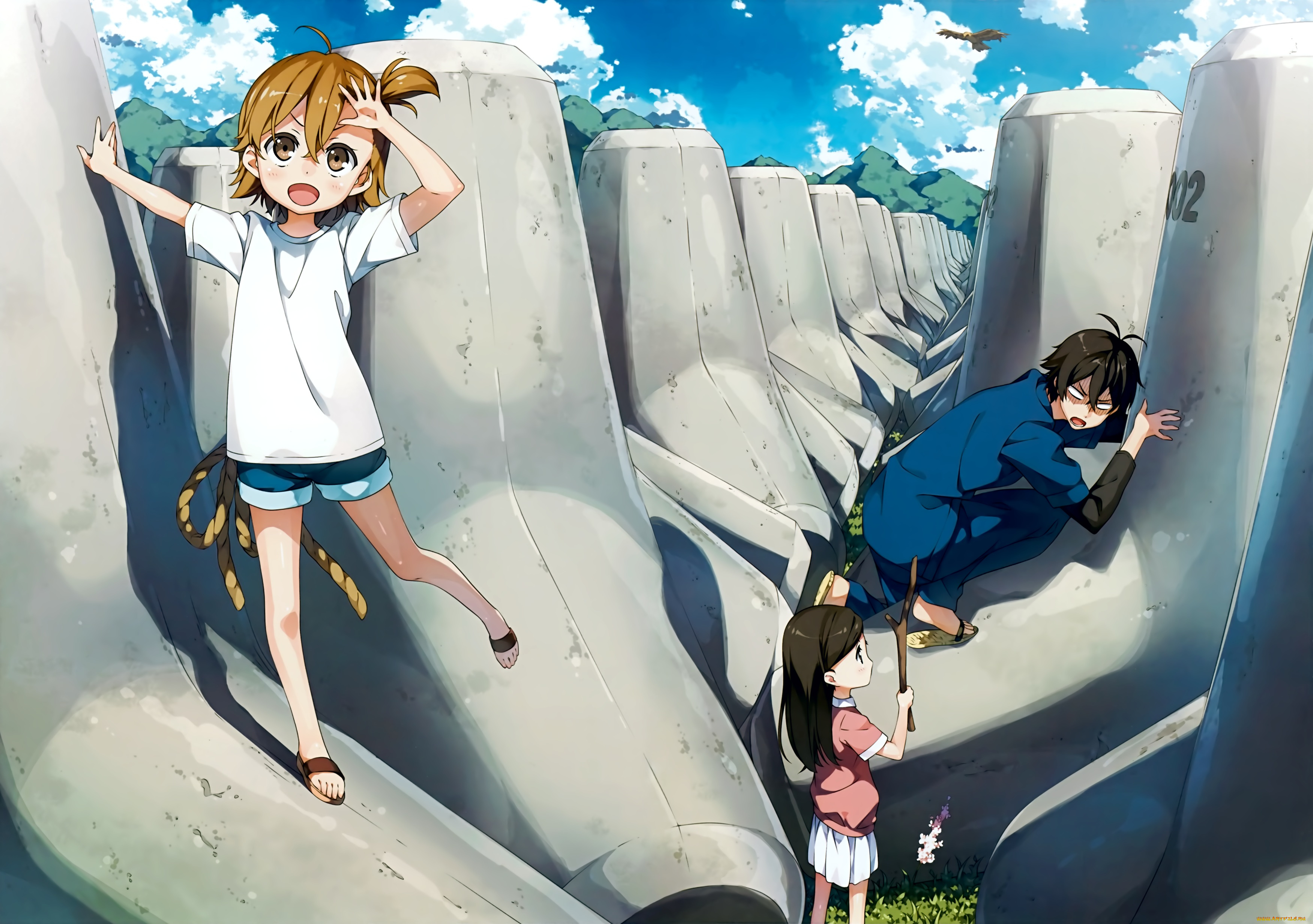 аниме, barakamon, парень, дети