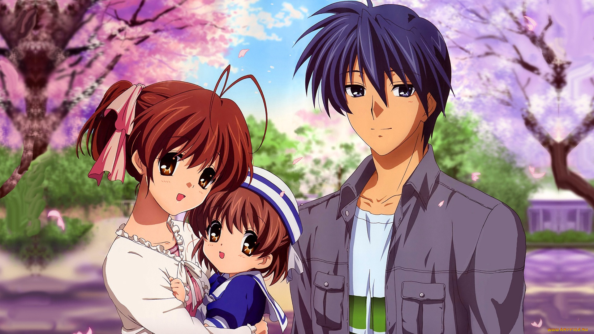 аниме, clannad, ребёнок, парень, семья, девушка, anime, art