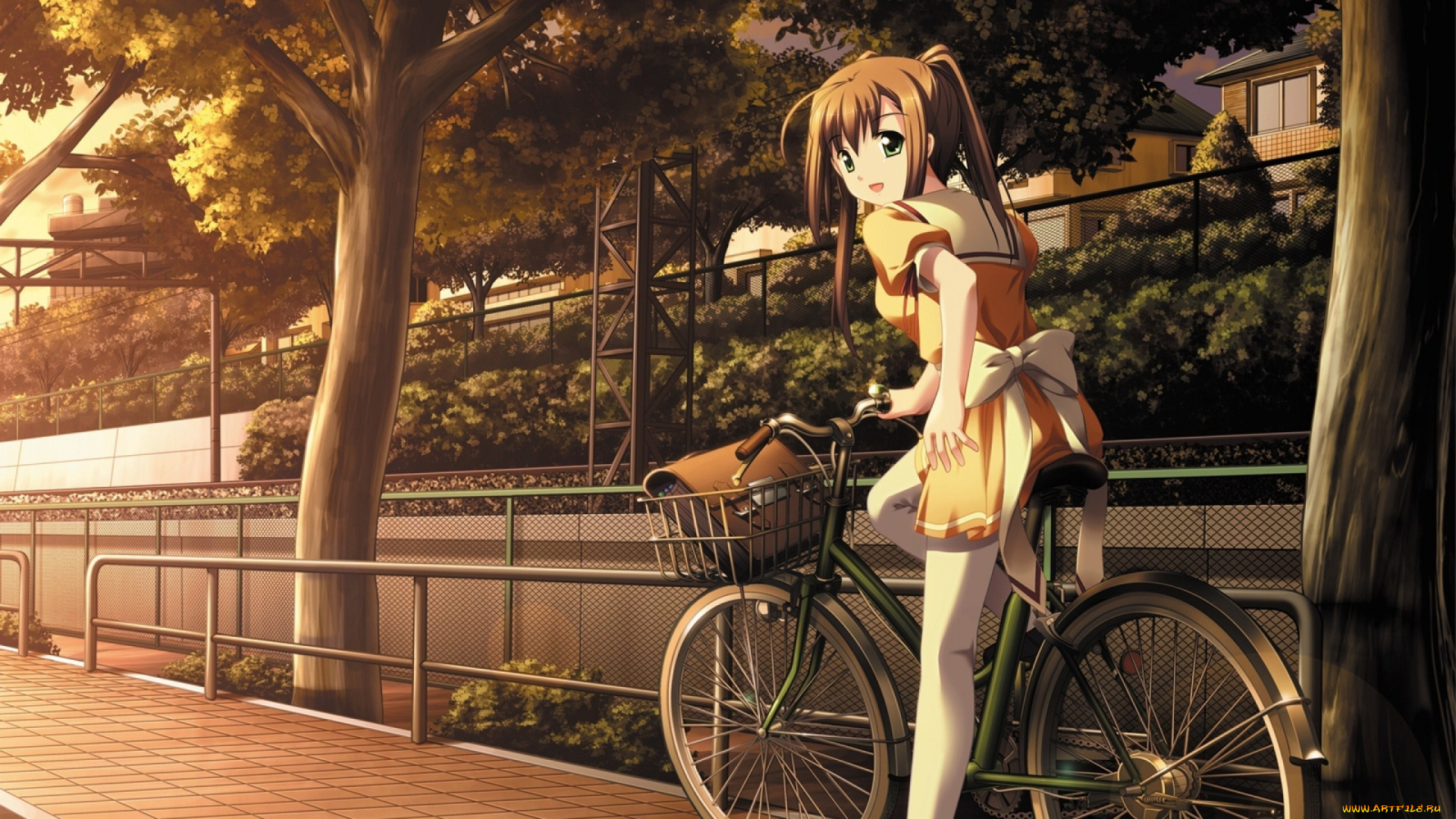 аниме, город, , улицы, , здания, девушка, фон, взгляд