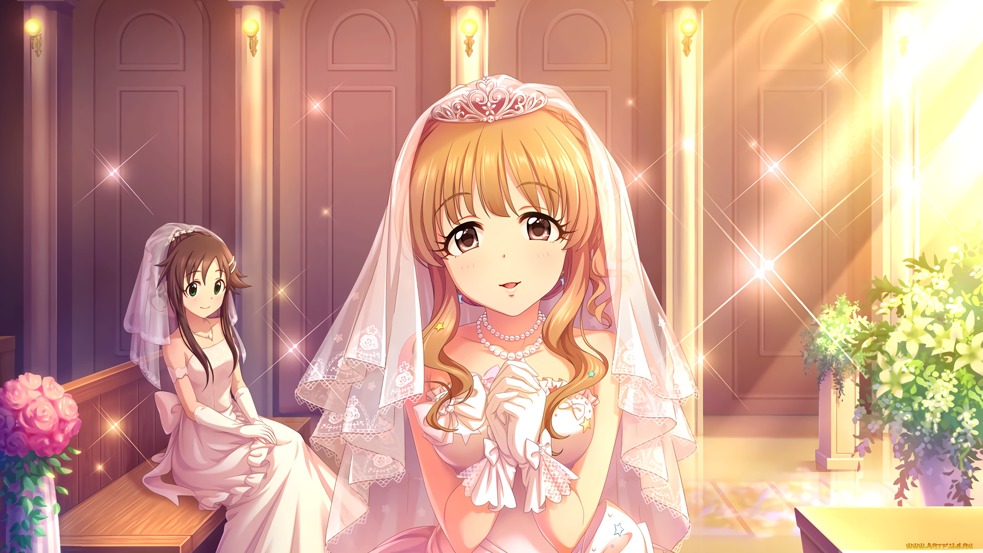 аниме, idolm@ster, девушка, взгляд, фон