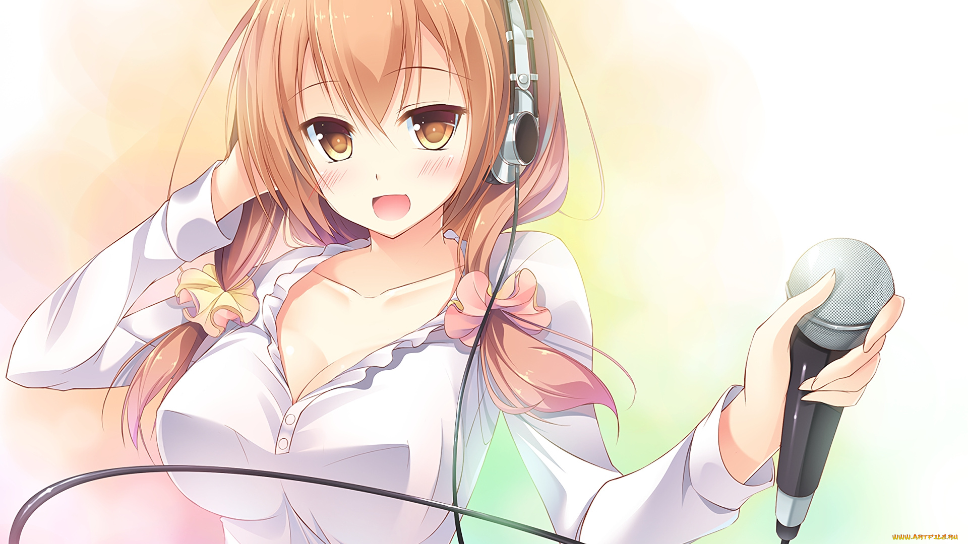 аниме, музыка, девушка, взгляд, фон