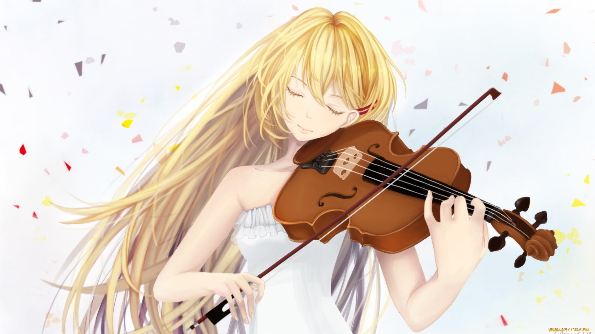 аниме, shigatsu, wa, kimi, no, uso, скрипка, девушка