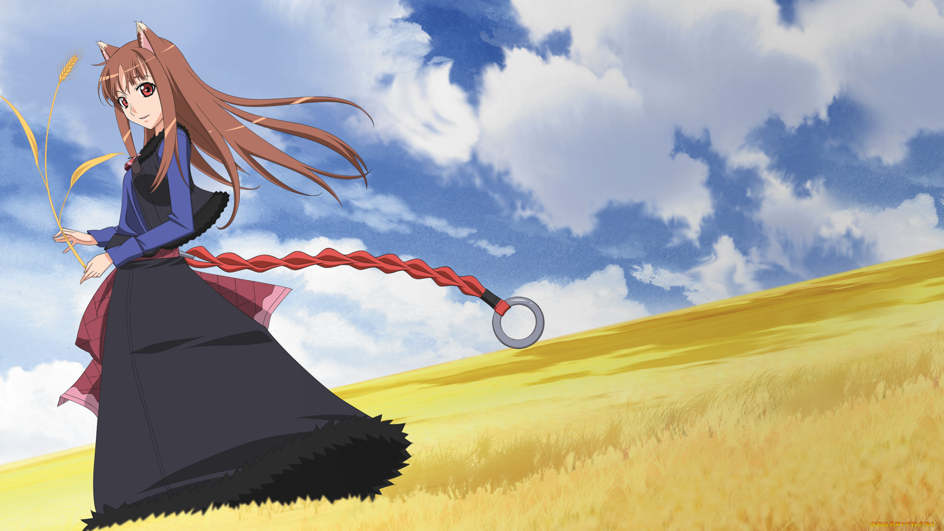 аниме, spice, and, wolf, девушка, фон, взгляд