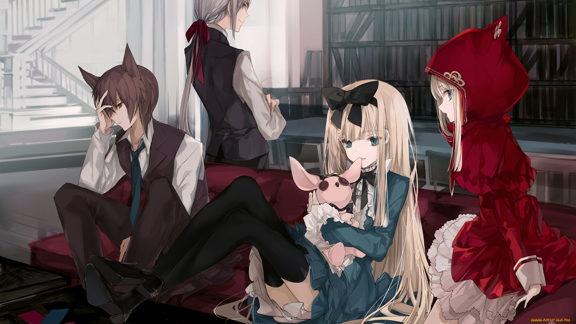 аниме, животные, , существа, девушки, фон, взгляд