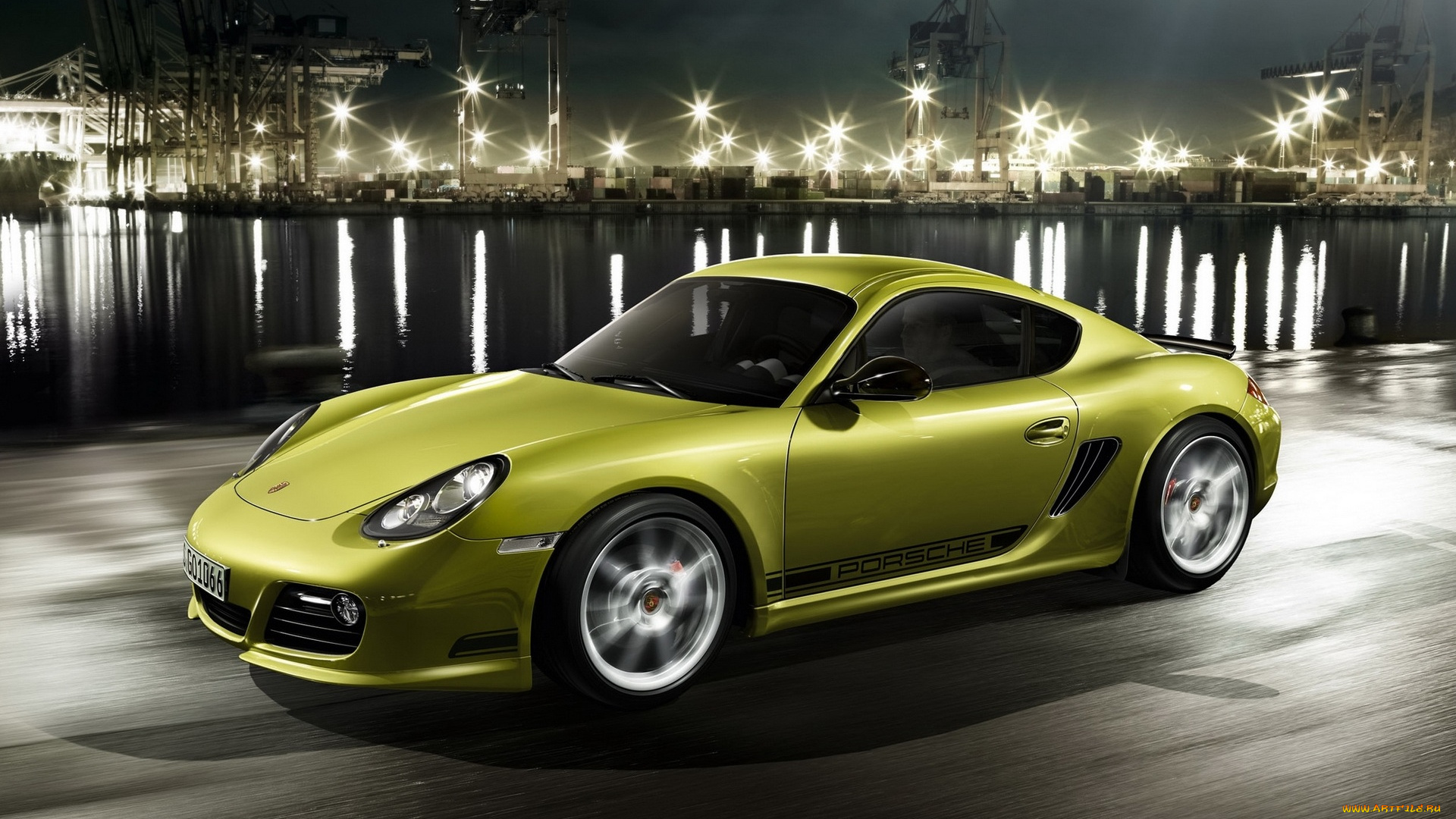 автомобили, porsche, порт, огни, cayman, r, желтый, порше