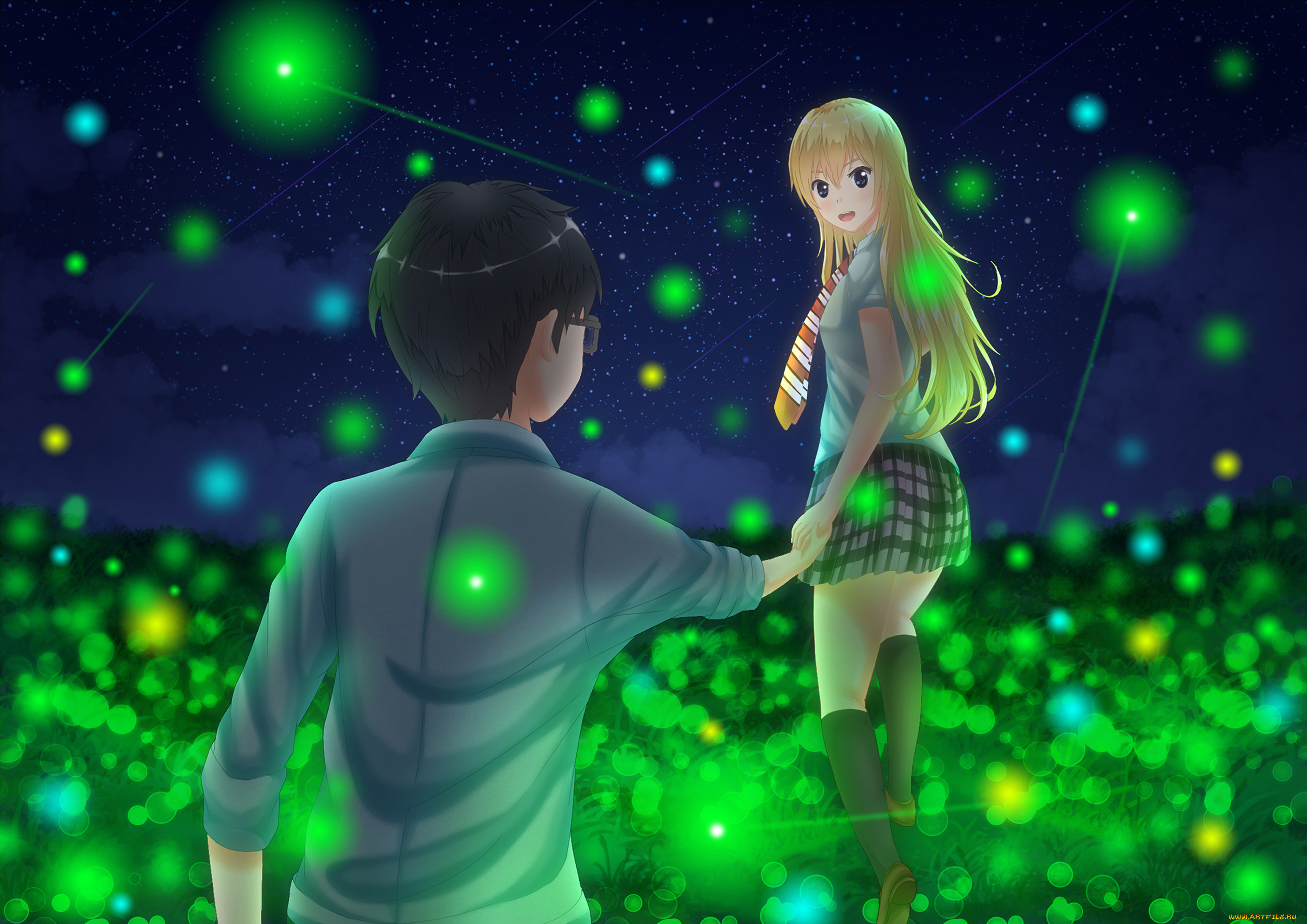 аниме, shigatsu, wa, kimi, no, uso, двое