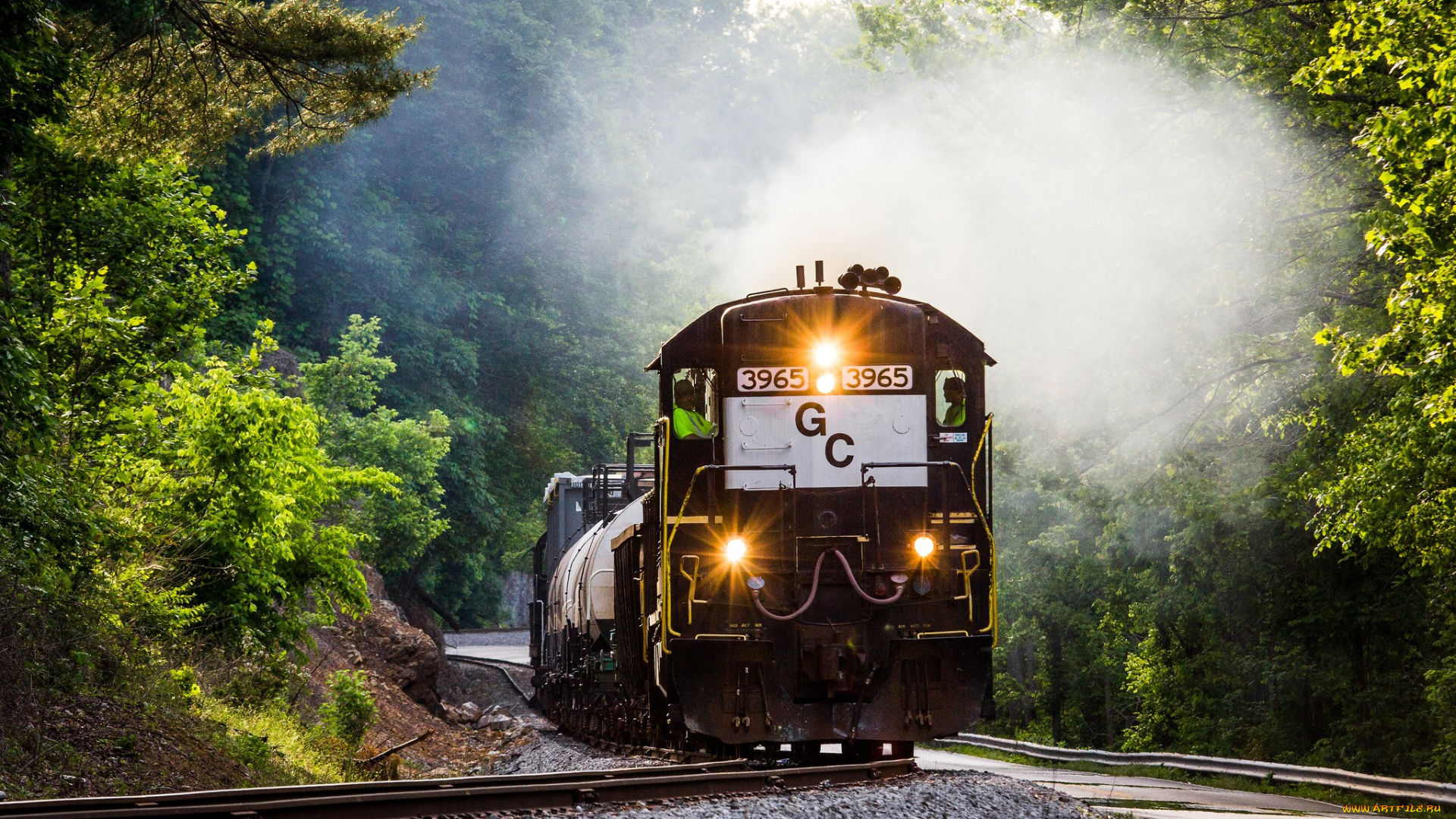 техника, поезда, тепловоз, железная, дорога, wallhaven, деревья, состав, шоссе