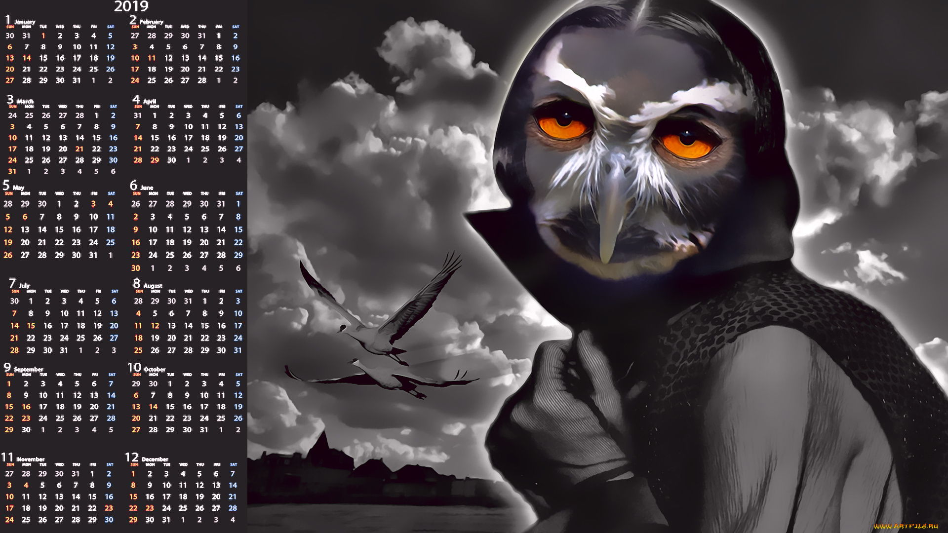 календари, фэнтези, взгляд, существо, птица