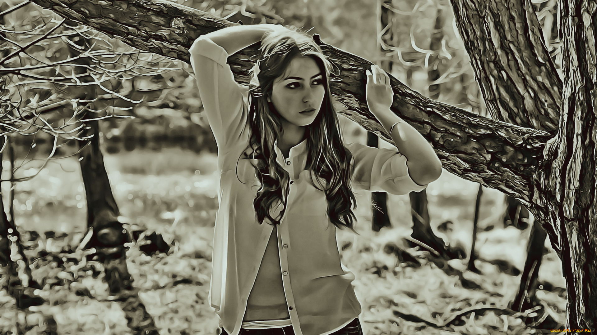 календари, компьютерный, дизайн, растение, природа, дерево, девушка