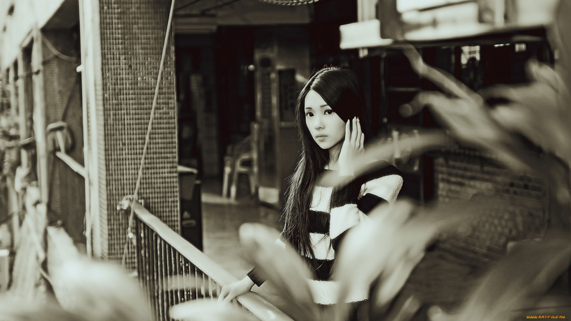 календари, компьютерный, дизайн, здание, взгляд, девушка, азиатка