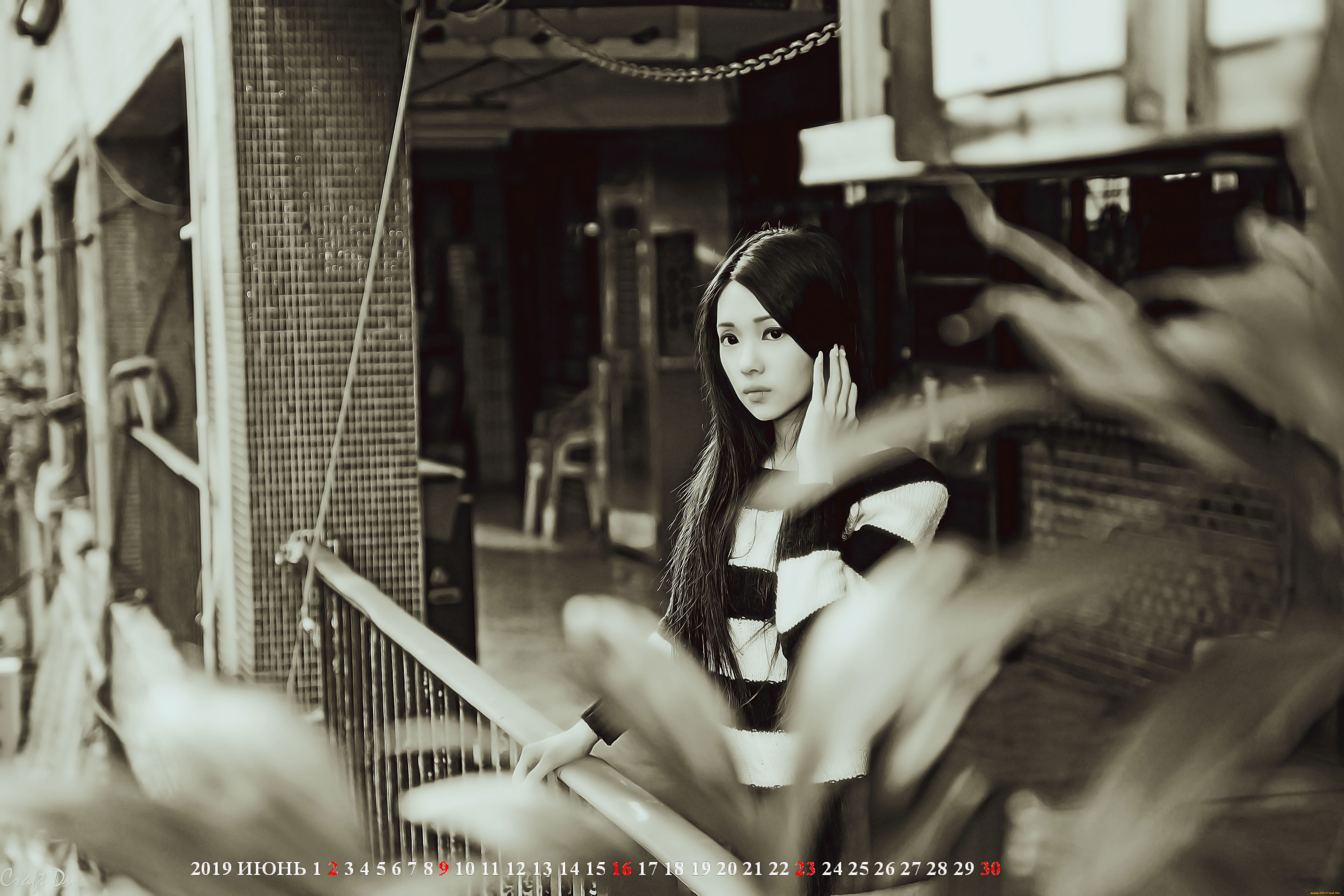 календари, компьютерный, дизайн, здание, взгляд, девушка, азиатка