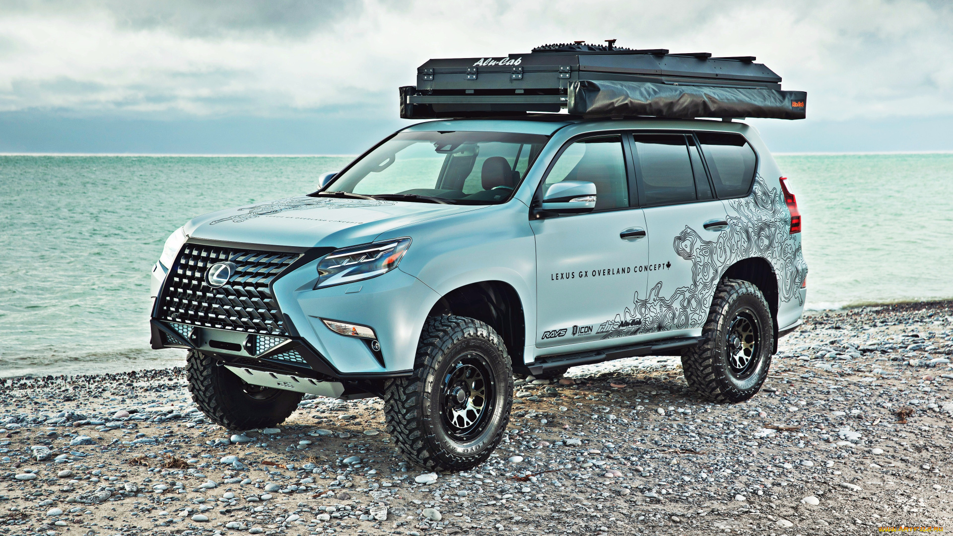 2020, lexus, gx, overland, concept, автомобили, lexus, gx, overland, concept, 4k, рамный, внедорожник, 2020, года, багажник, побережье, концепт, японские