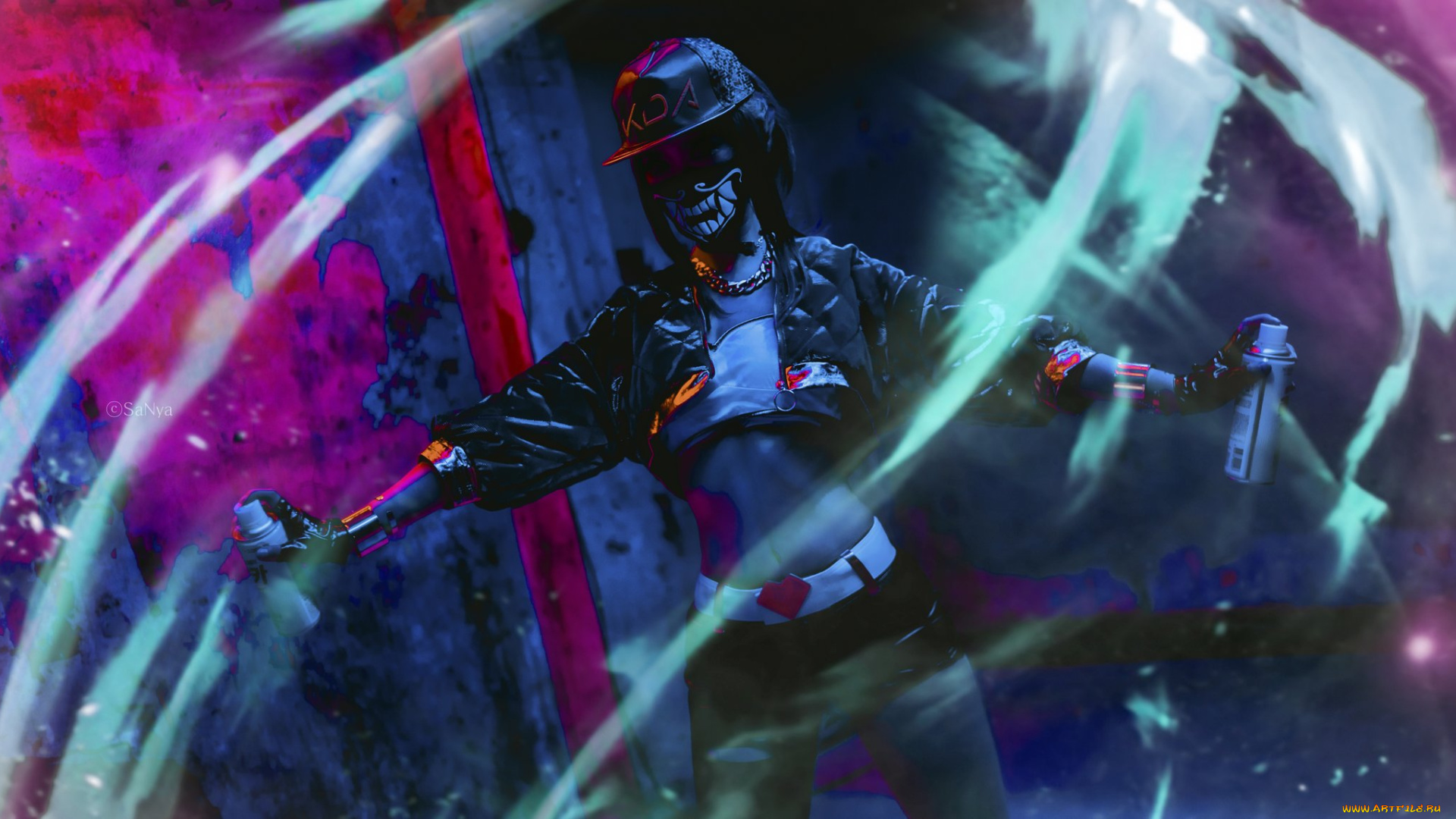 девушки, -, креатив, , косплей, кепка, юбка, маска, куртка, краска, баллончики