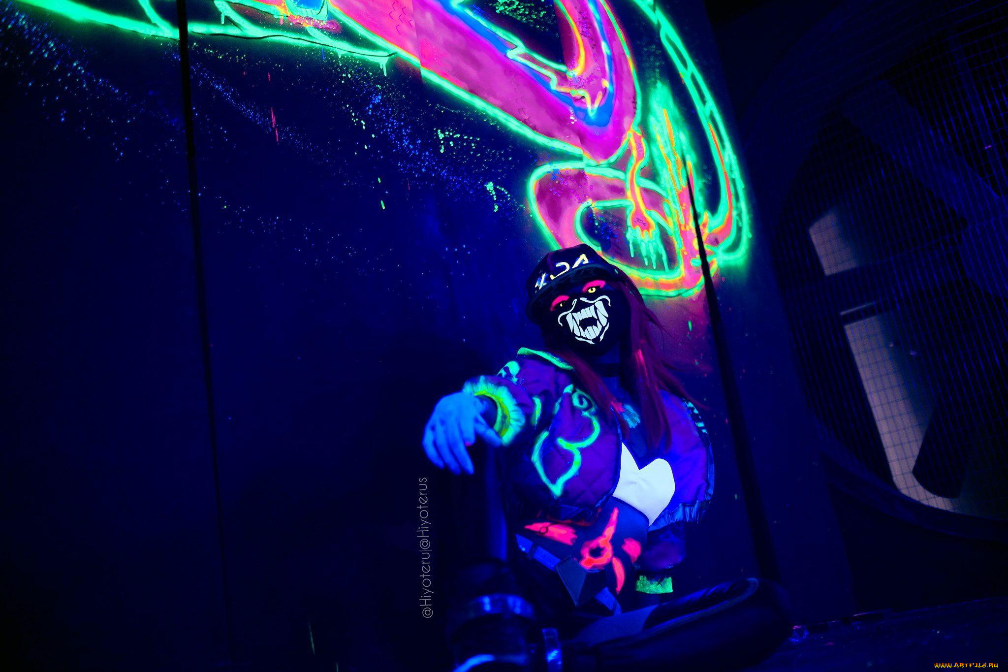 девушки, -, креатив, , косплей, кепка, куртка, краска, неон, граффити