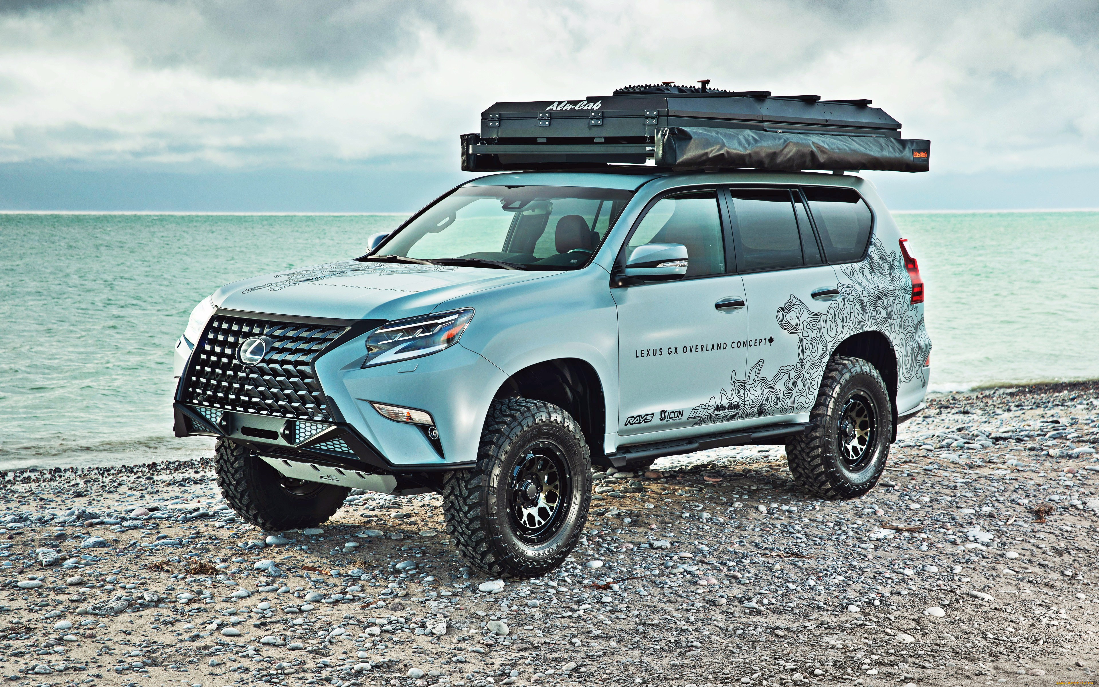 2020, lexus, gx, overland, concept, автомобили, lexus, gx, overland, concept, 4k, рамный, внедорожник, 2020, года, багажник, побережье, концепт, японские