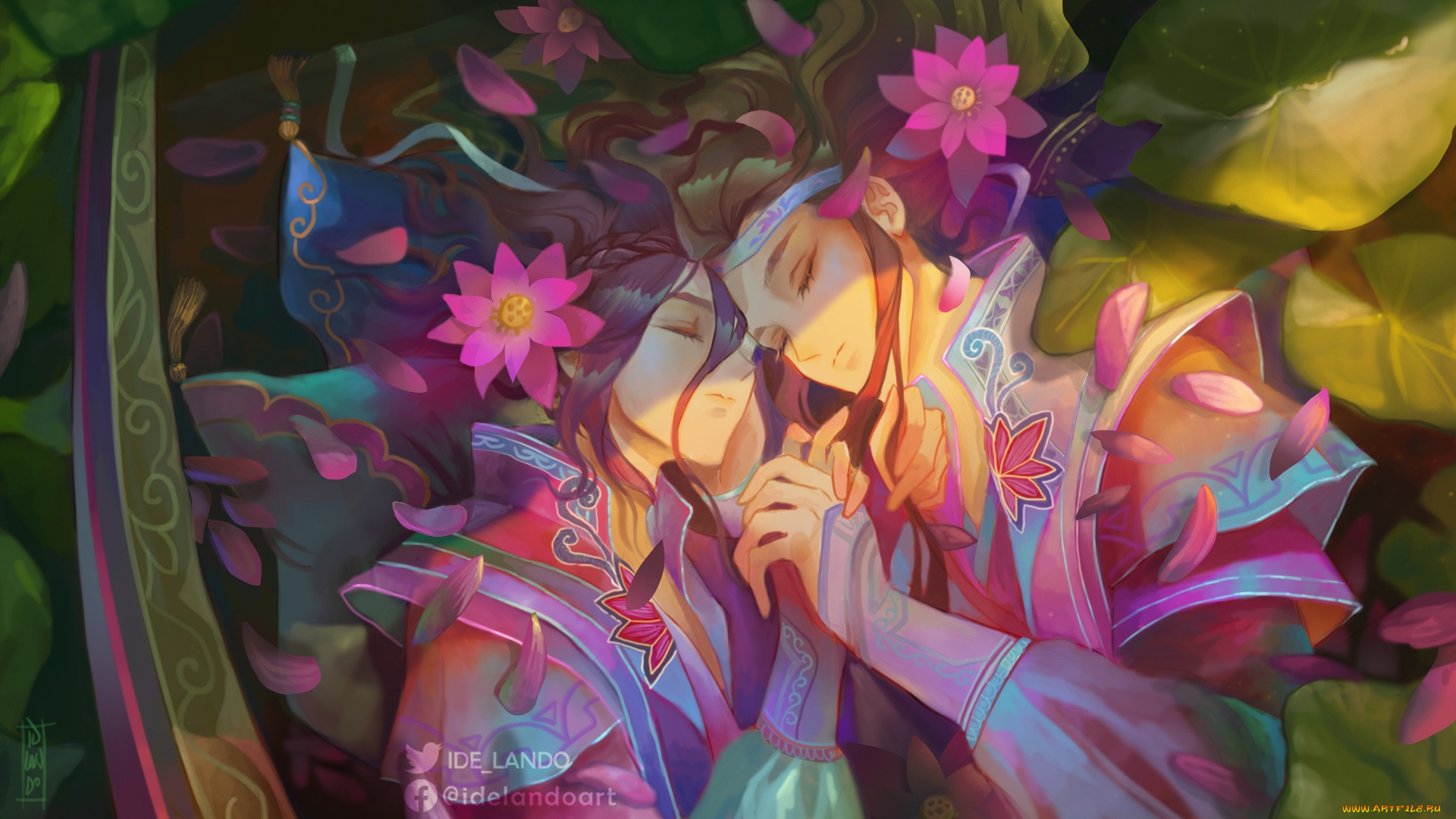 аниме, mo, dao, zu, shi, цзянь, чэн, лань, сичень, лодка, озеро, лотосы