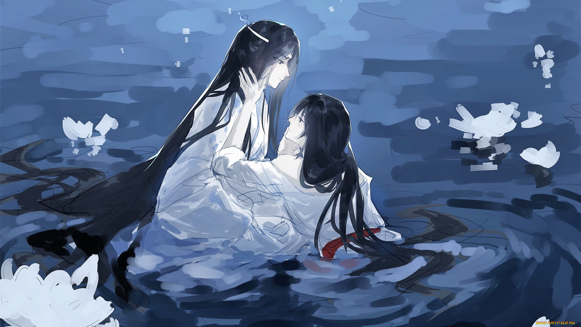 аниме, mo, dao, zu, shi, вэй, усянь, лань, ванцзи, пруд, лотосы