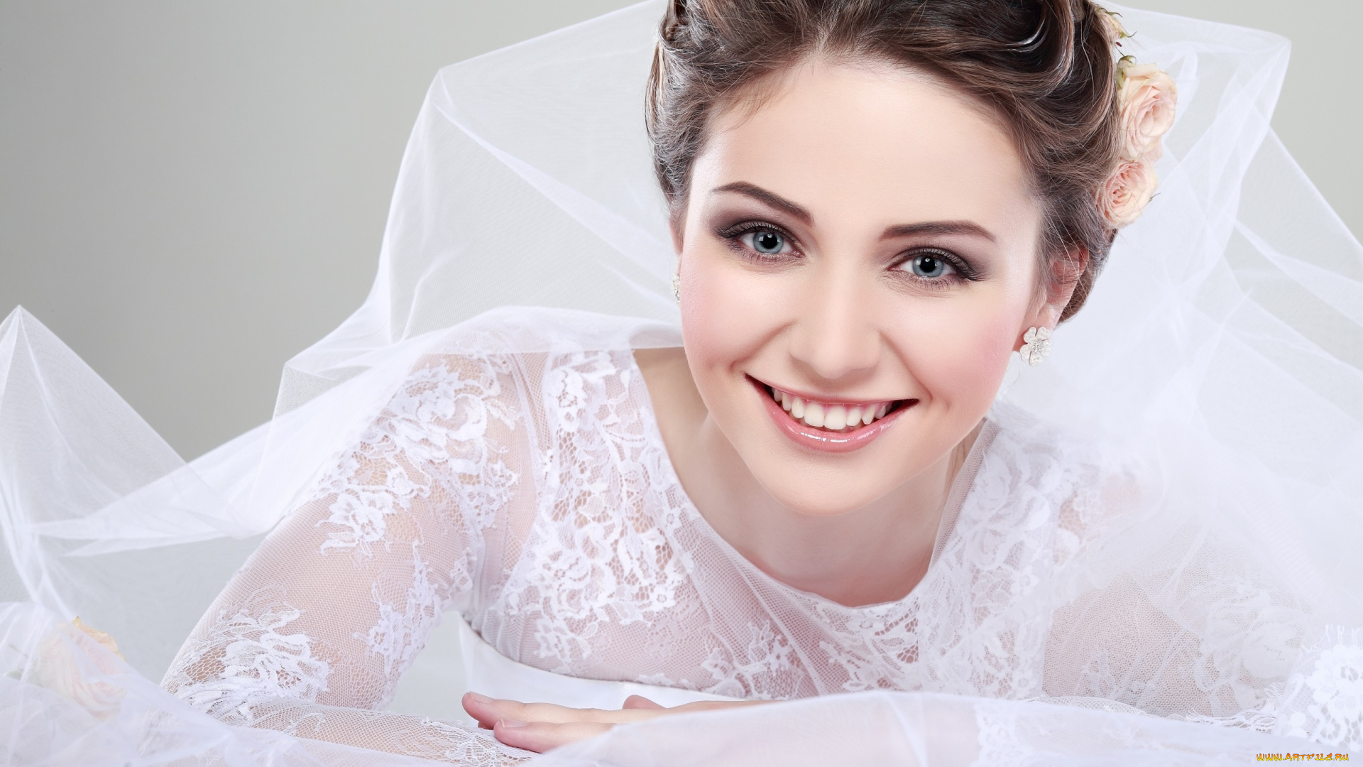 девушки, -, невесты, невеста, брюнетка, фата, улыбка