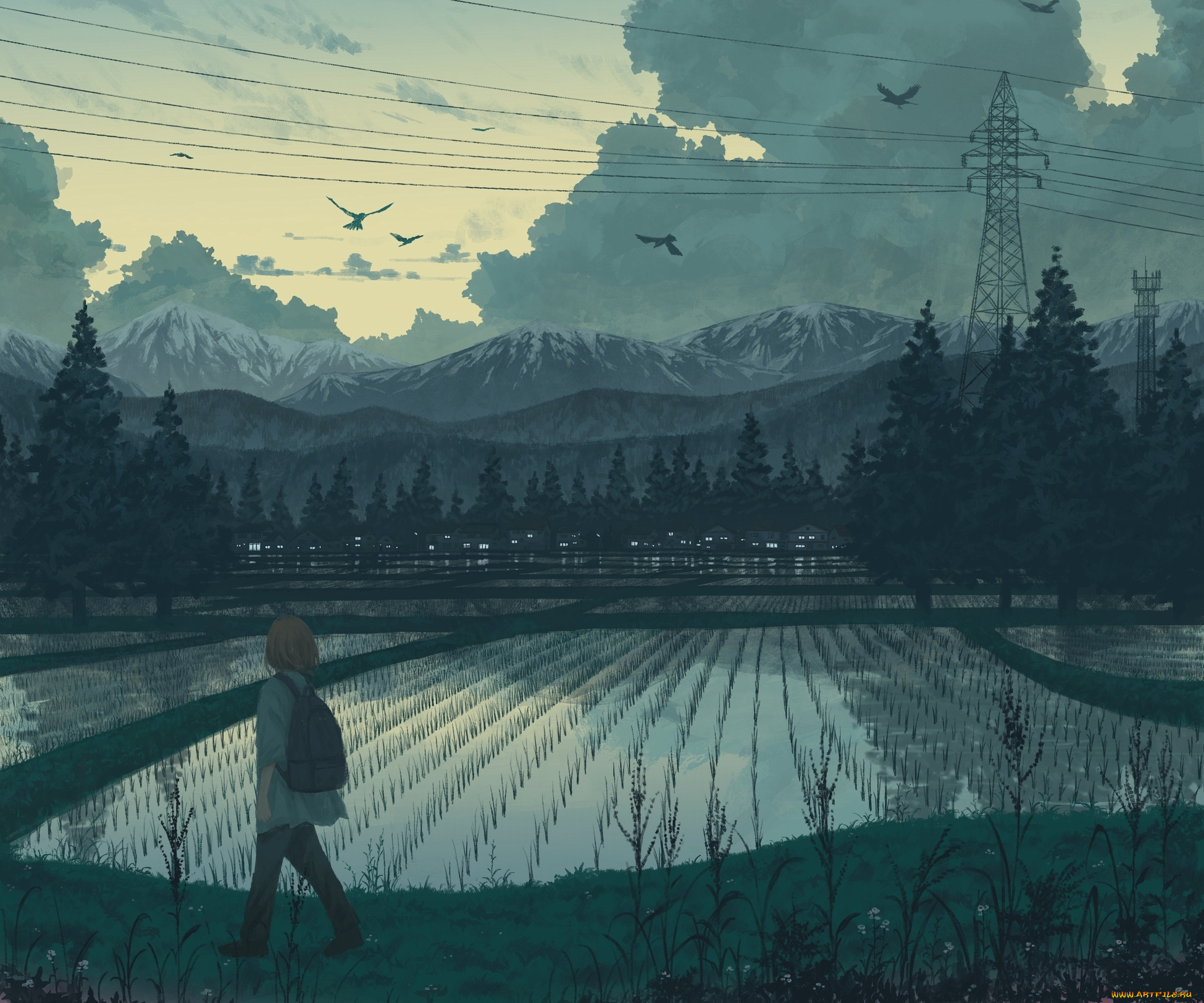 аниме, пейзажи, , природа, изучение, сельской, местности