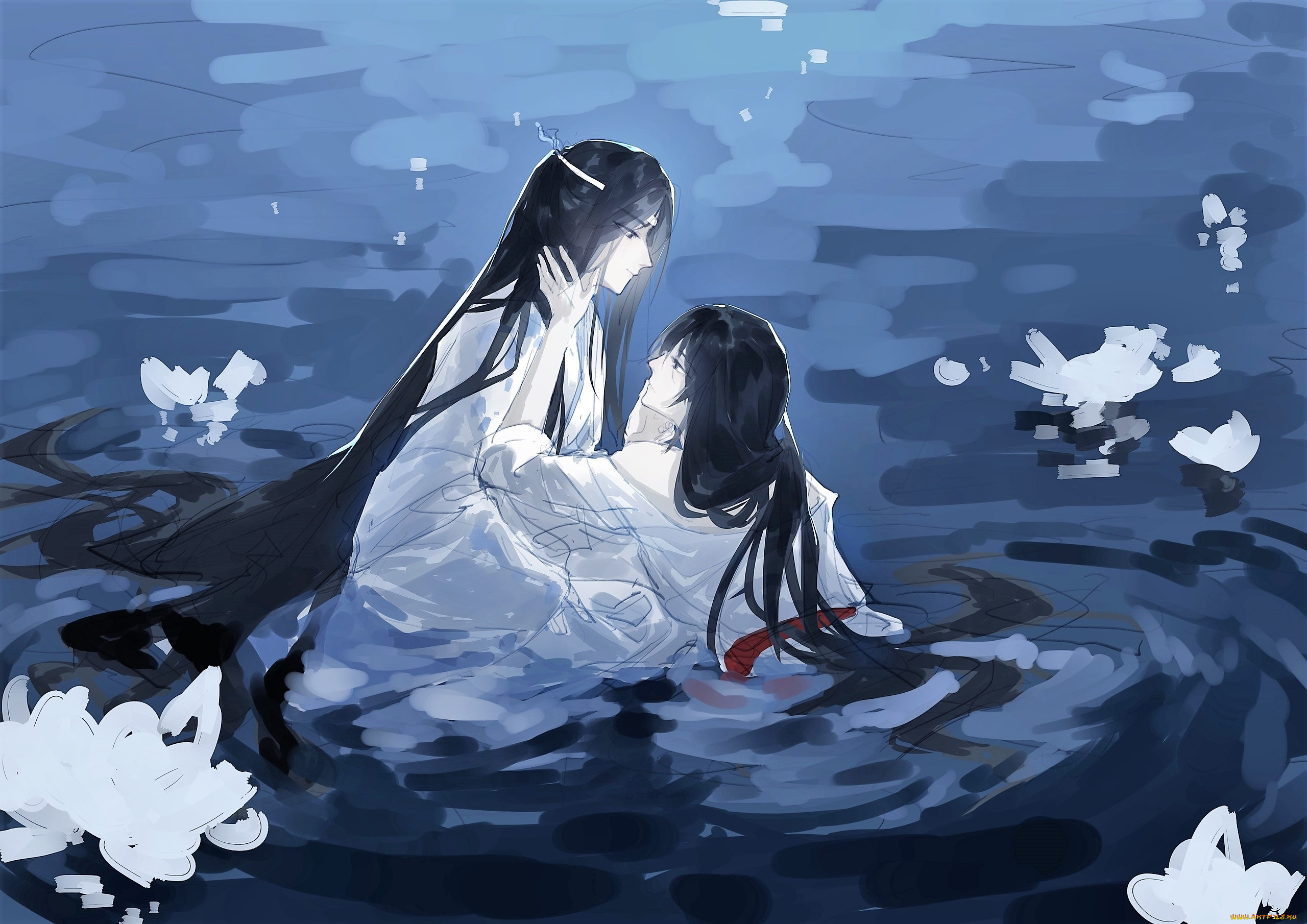 аниме, mo, dao, zu, shi, вэй, усянь, лань, ванцзи, пруд, лотосы