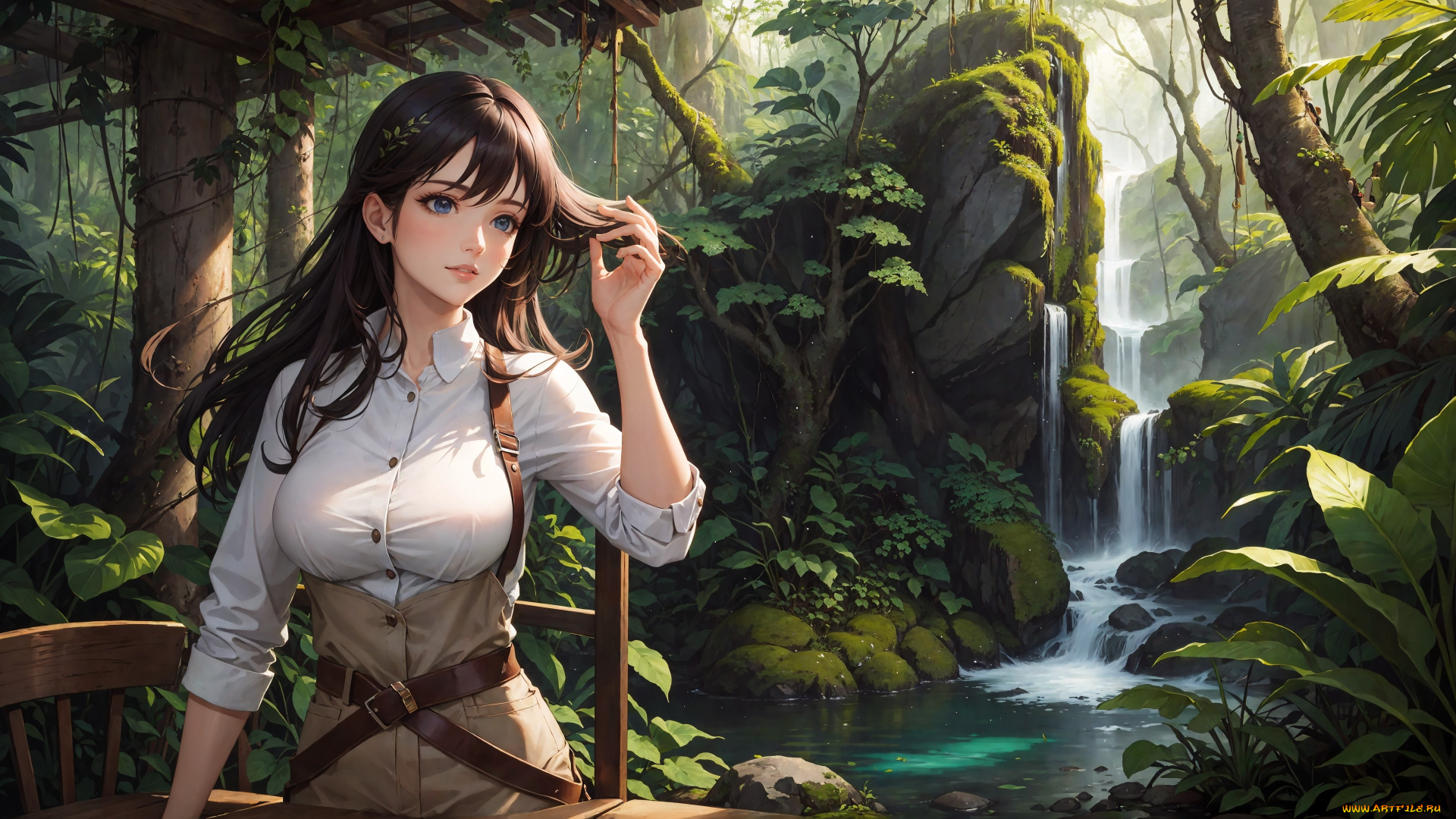 аниме, пейзажи, , природа, нейросети, графика, нейроарт, ai, art, нейронные, сети, рисунки, нейро, искусство, джунгли, девушка