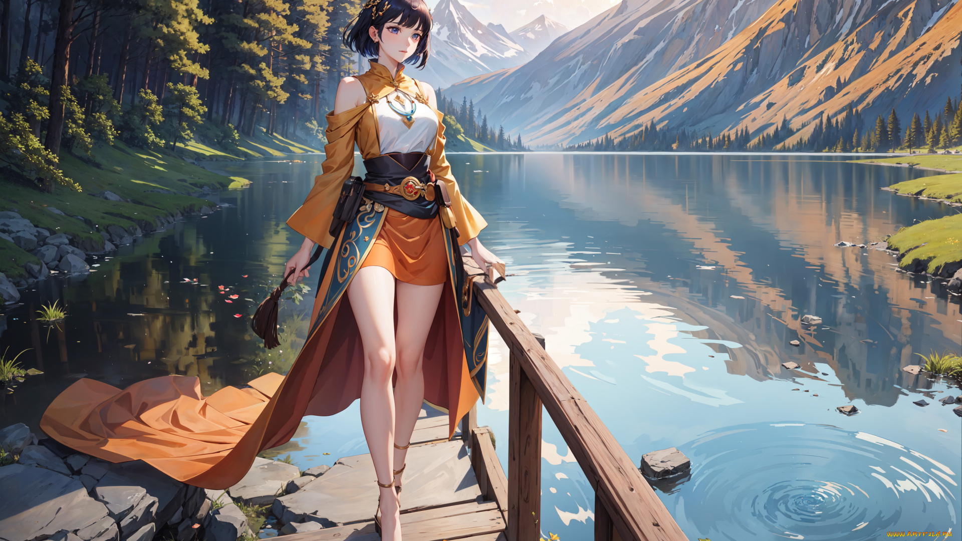 аниме, пейзажи, , природа, нейросети, графика, нейроарт, ai, art, нейронные, сети, рисунки, нейро, искусство, озеро, девушка