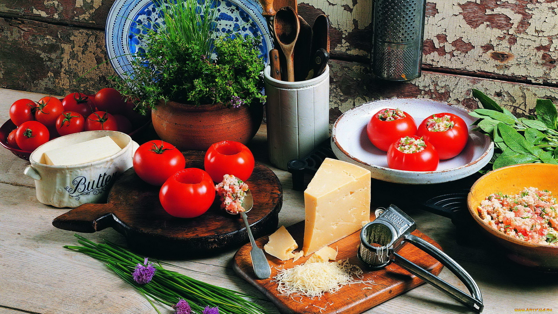 еда, разное, сыр, лук, зеленый, зелень, помидоры