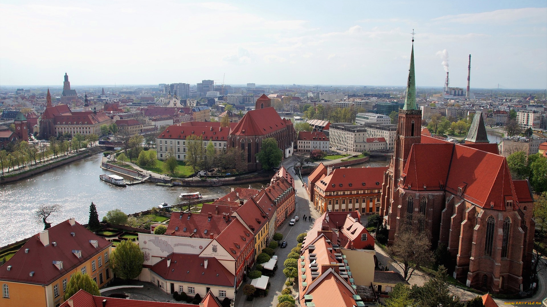 города, вроцлав, , польша, панорама