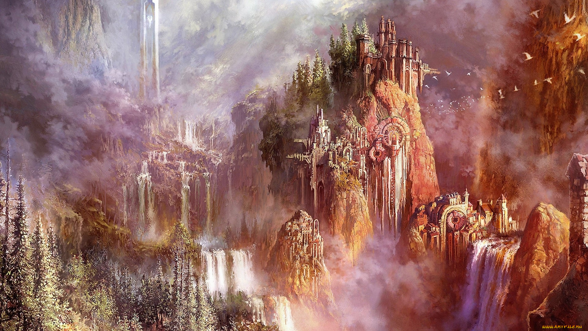 видео, игры, aion, , the, tower, of, eternity, горы, водопады, дворец