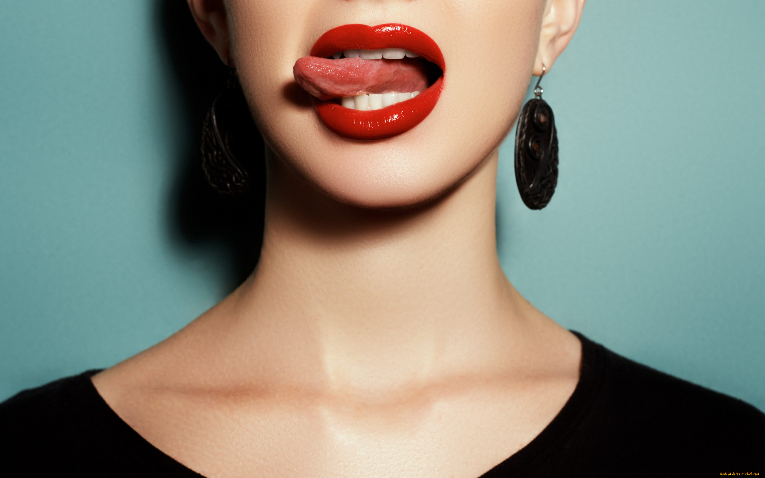 разное, губы, серьги, алая, помада, язык